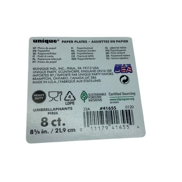 Baby Shower Pink Elephant Party Plates 8 5/8" & Cups Set 8 Ct Each - Picture 2 of 3